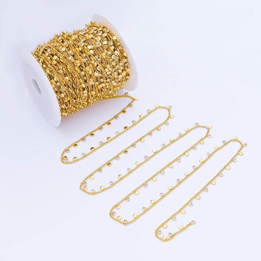 24K Gold Filled 2mm Curb Chain w. Round CZ Drop Unfinished Chain by Yard | Roll-1682