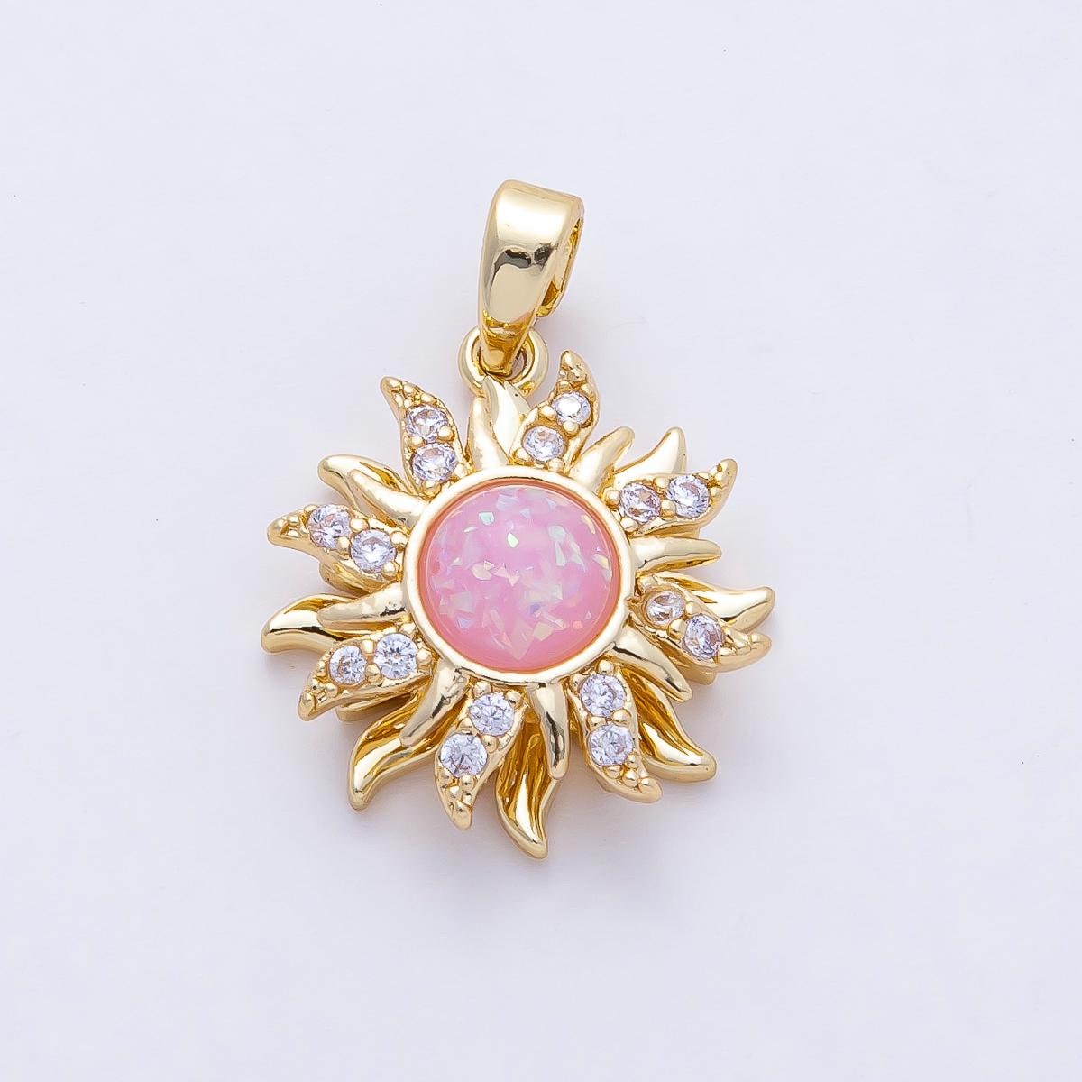 18K Gold Filled 17.6mm Spinning Rotating Pink Opal Celestial Sun Pendant Charm DIY Jewelry Making Supply Bracelet Necklace Earring | AF1171