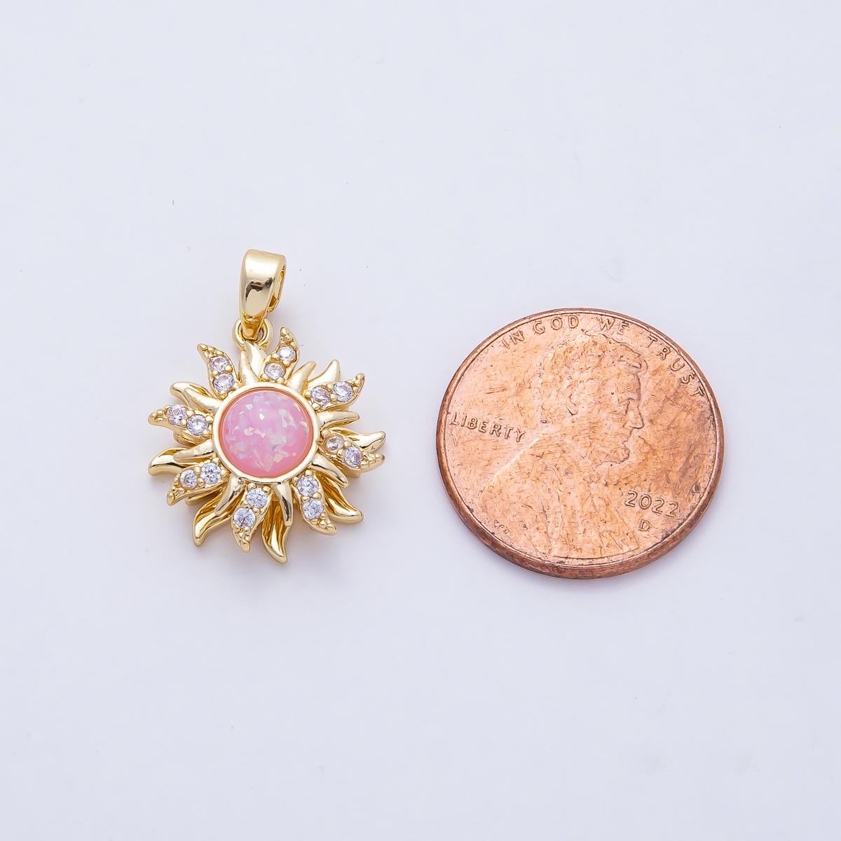 18K Gold Filled 17.6mm Spinning Rotating Pink Opal Celestial Sun Pendant Charm DIY Jewelry Making Supply Bracelet Necklace Earring | AF1171