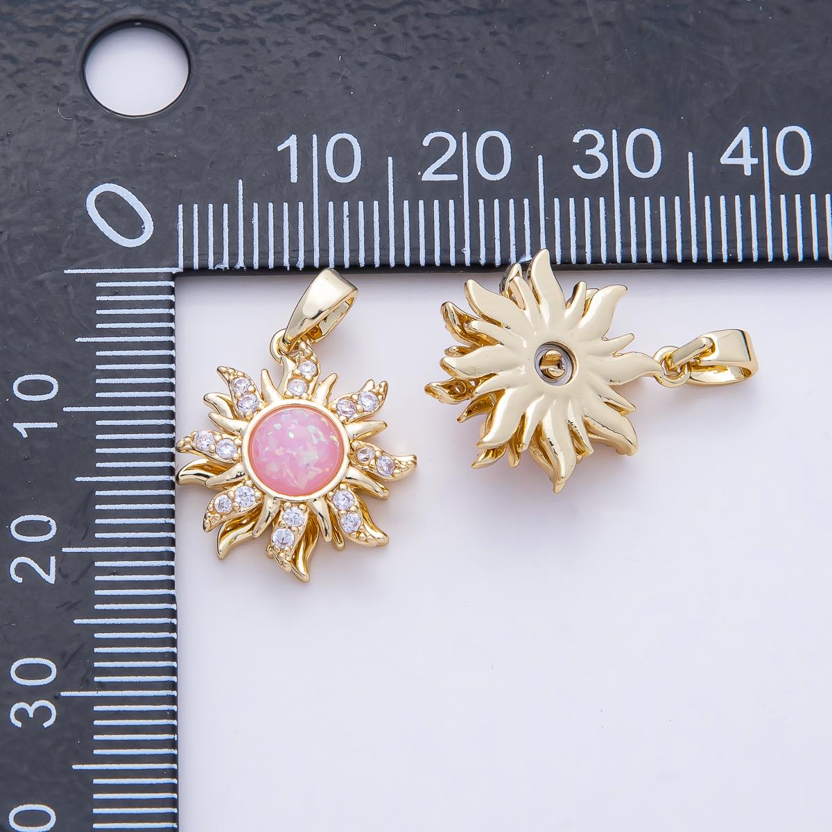 18K Gold Filled 17.6mm Spinning Rotating Pink Opal Celestial Sun Pendant Charm DIY Jewelry Making Supply Bracelet Necklace Earring | AF1171