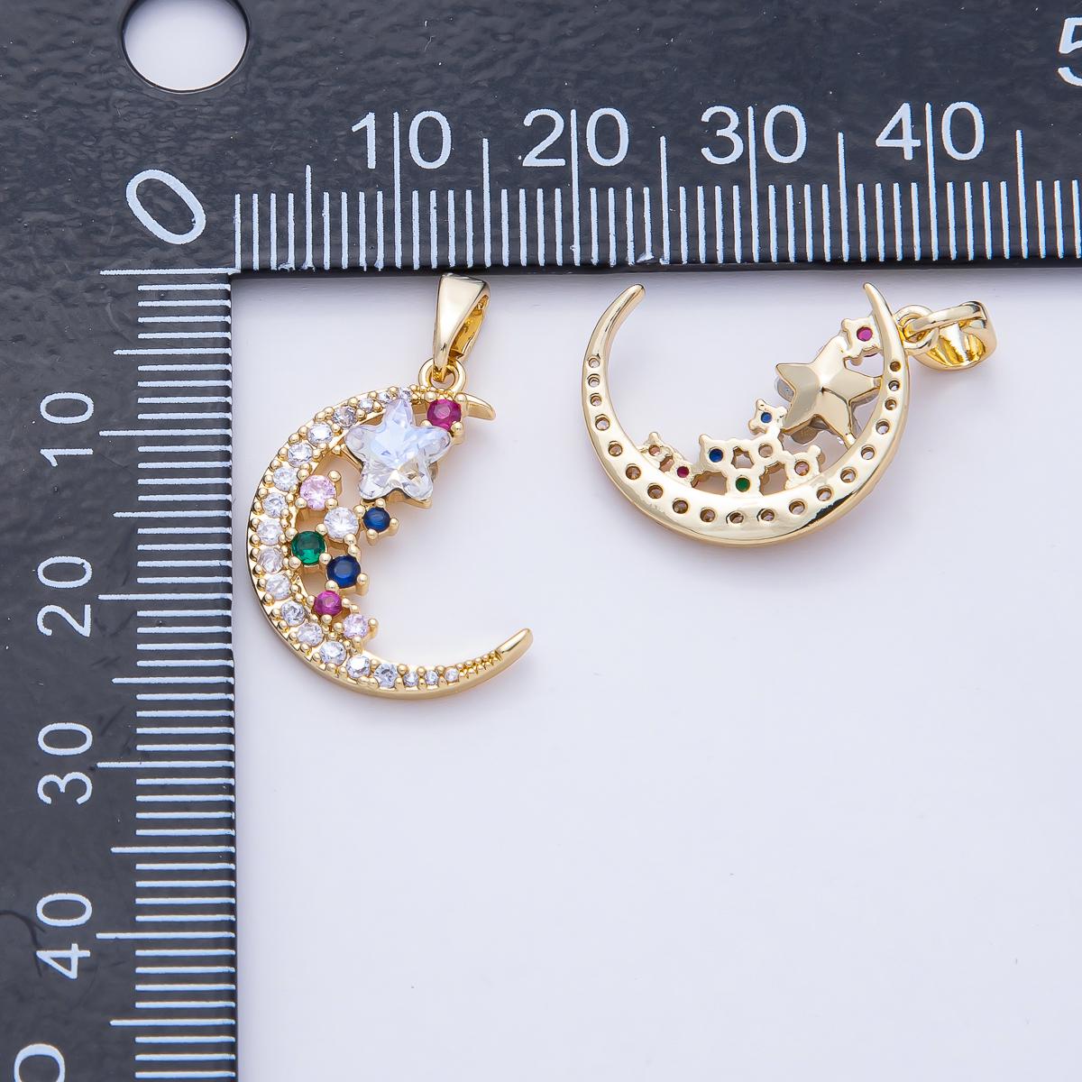 18K Gold Filled 20.3mm Colorful Celestial Moon and Star Night Sky Majestic Pendant Charm Jewelry Making Supply Bracelet Necklace | AF1173