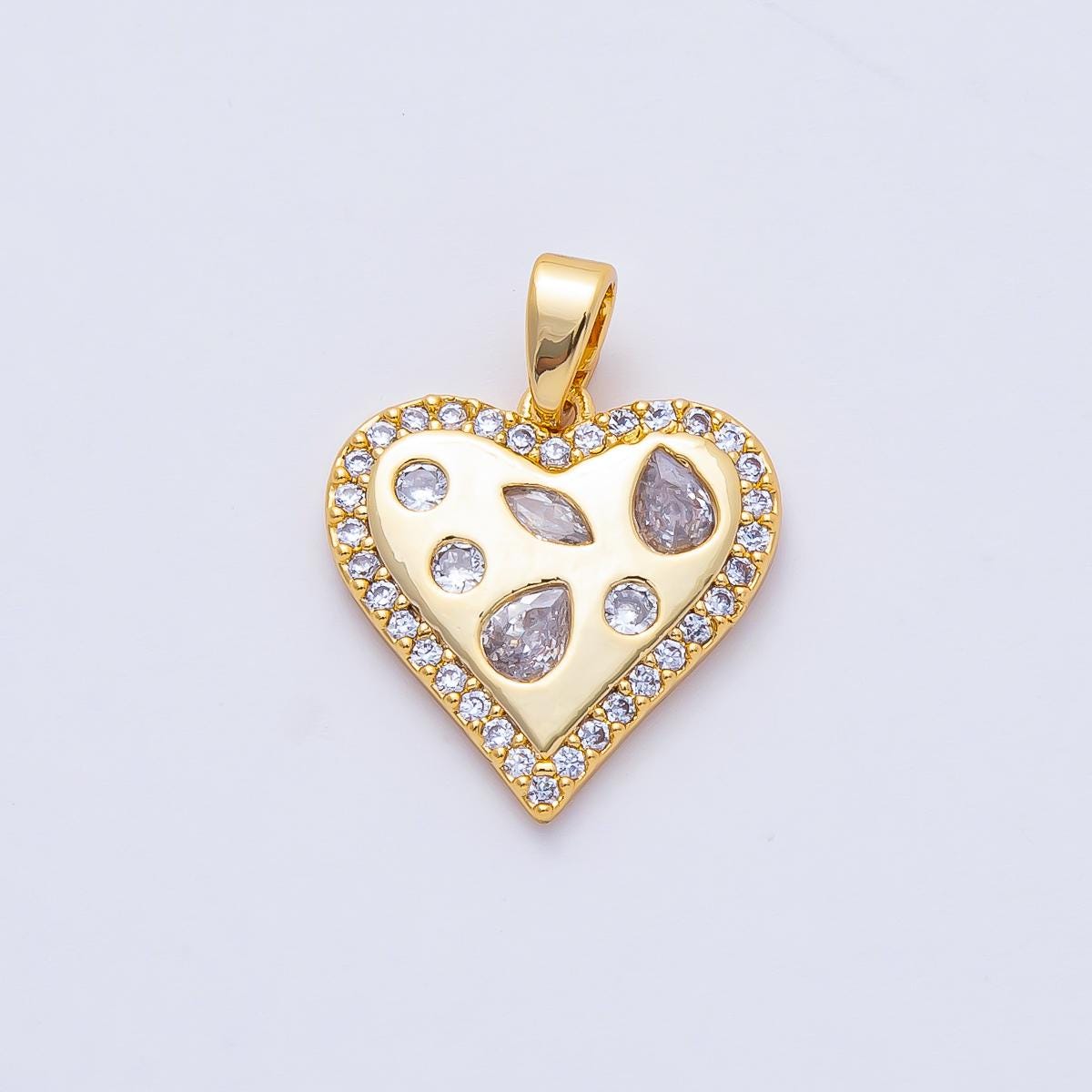 18K Gold Filled 16.6mm Mix Shape Geometric CZ Micro Paved Heart Pendant Charm DIY for Jewelry Making Supply Necklace Design Gift | AF1174