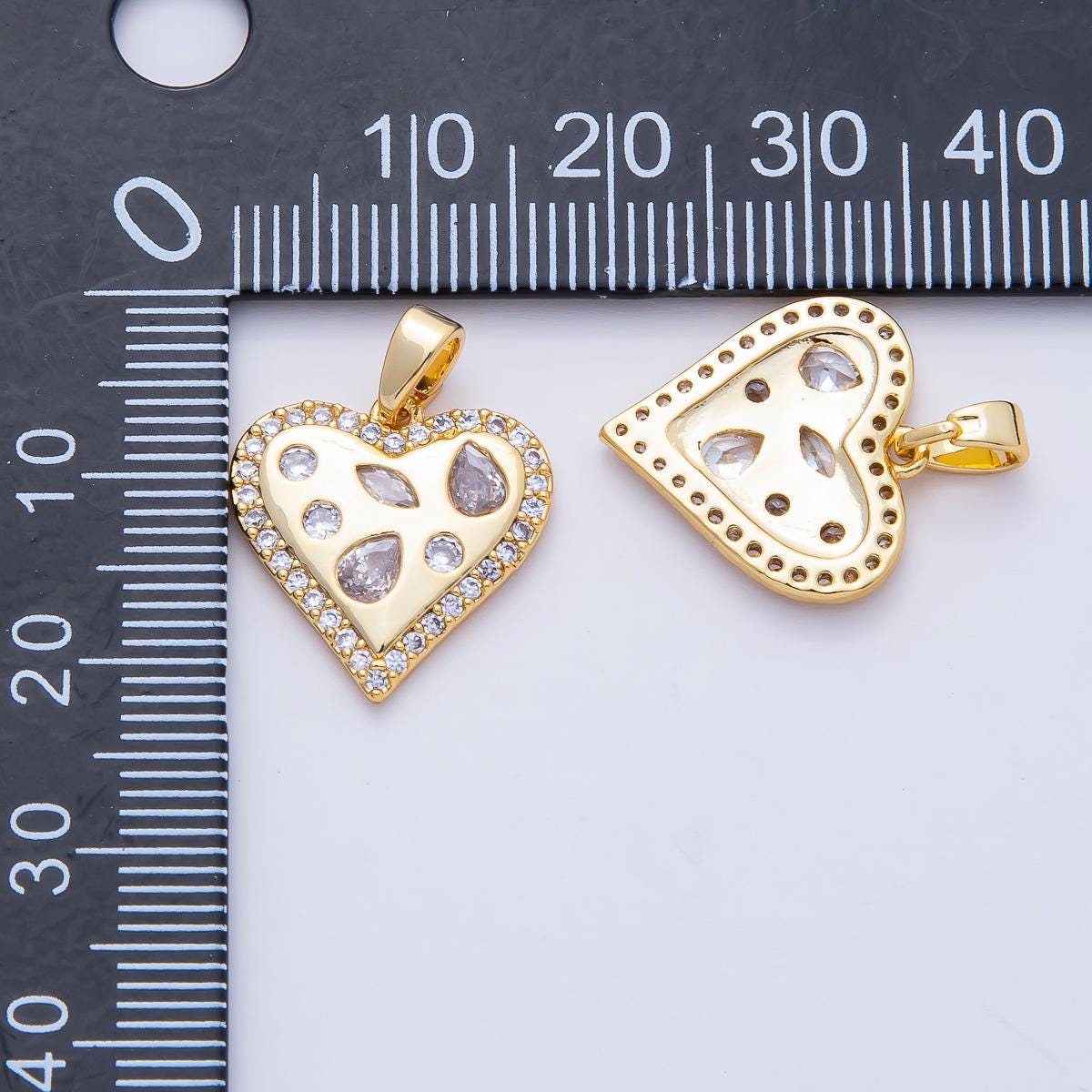 18K Gold Filled 16.6mm Mix Shape Geometric CZ Micro Paved Heart Pendant Charm DIY for Jewelry Making Supply Necklace Design Gift | AF1174