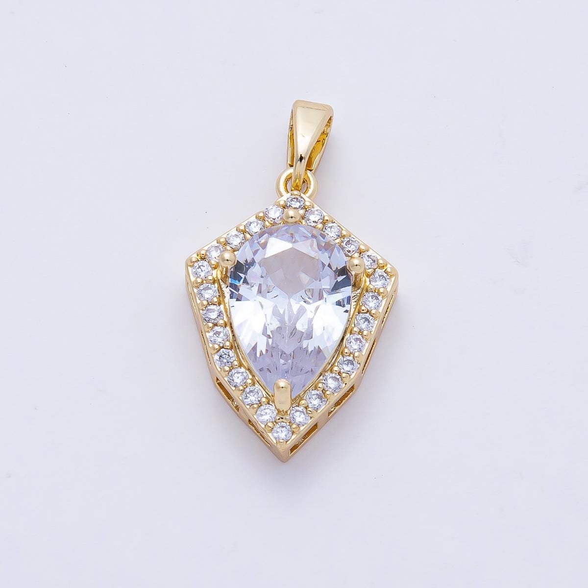 18K Gold Filled 20mm Clear CZ Teardrop Shield Pendant Charm Elegant Design DIY Jewelry Making Supply Necklace Bracelet Earring | AF1175