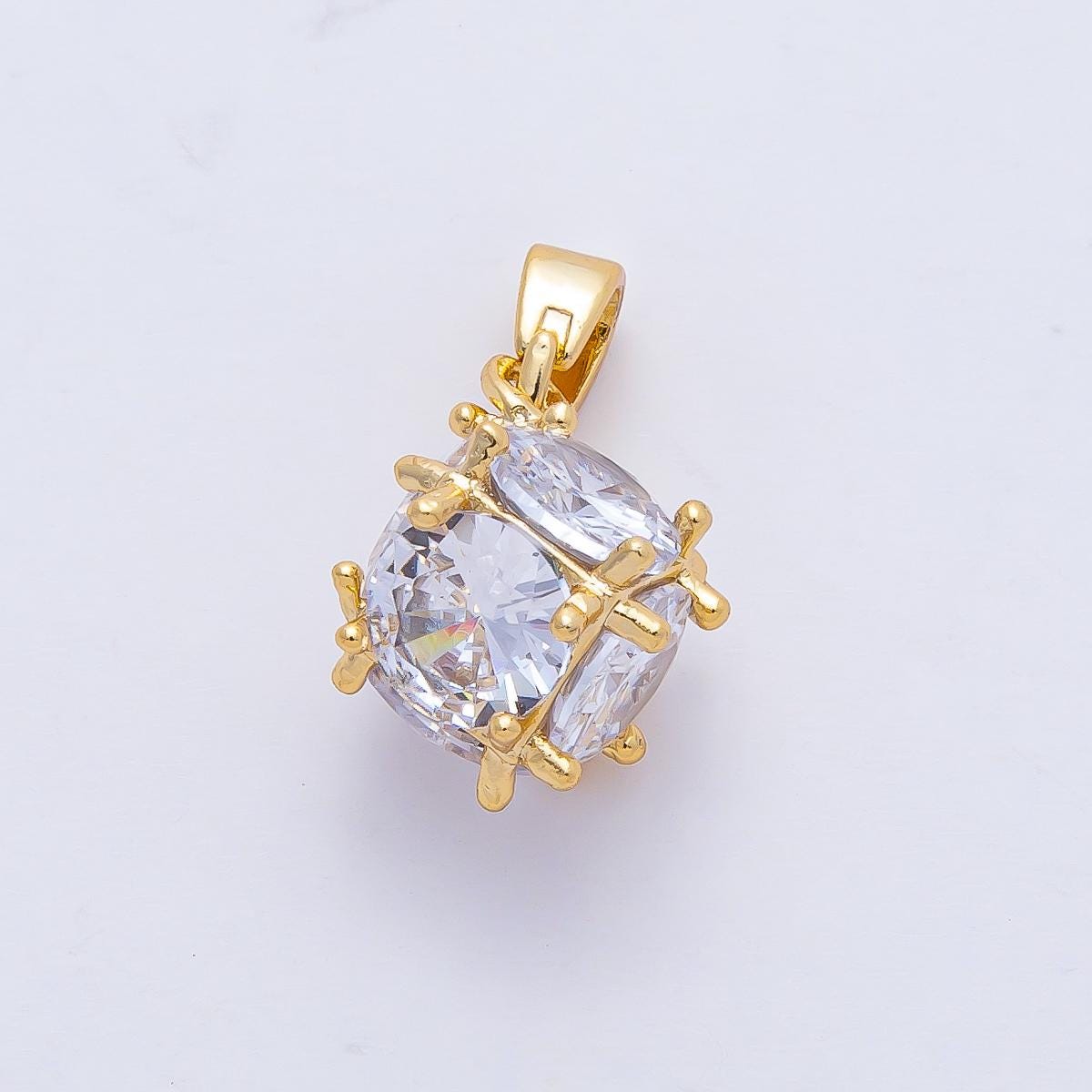 18K Gold Filled 13.5mm Clear CZ Cube Box Geometric Pendant Charm Sparkly Crystal Necklace Charm Dainty Jewelry Gift for Her | AF1177