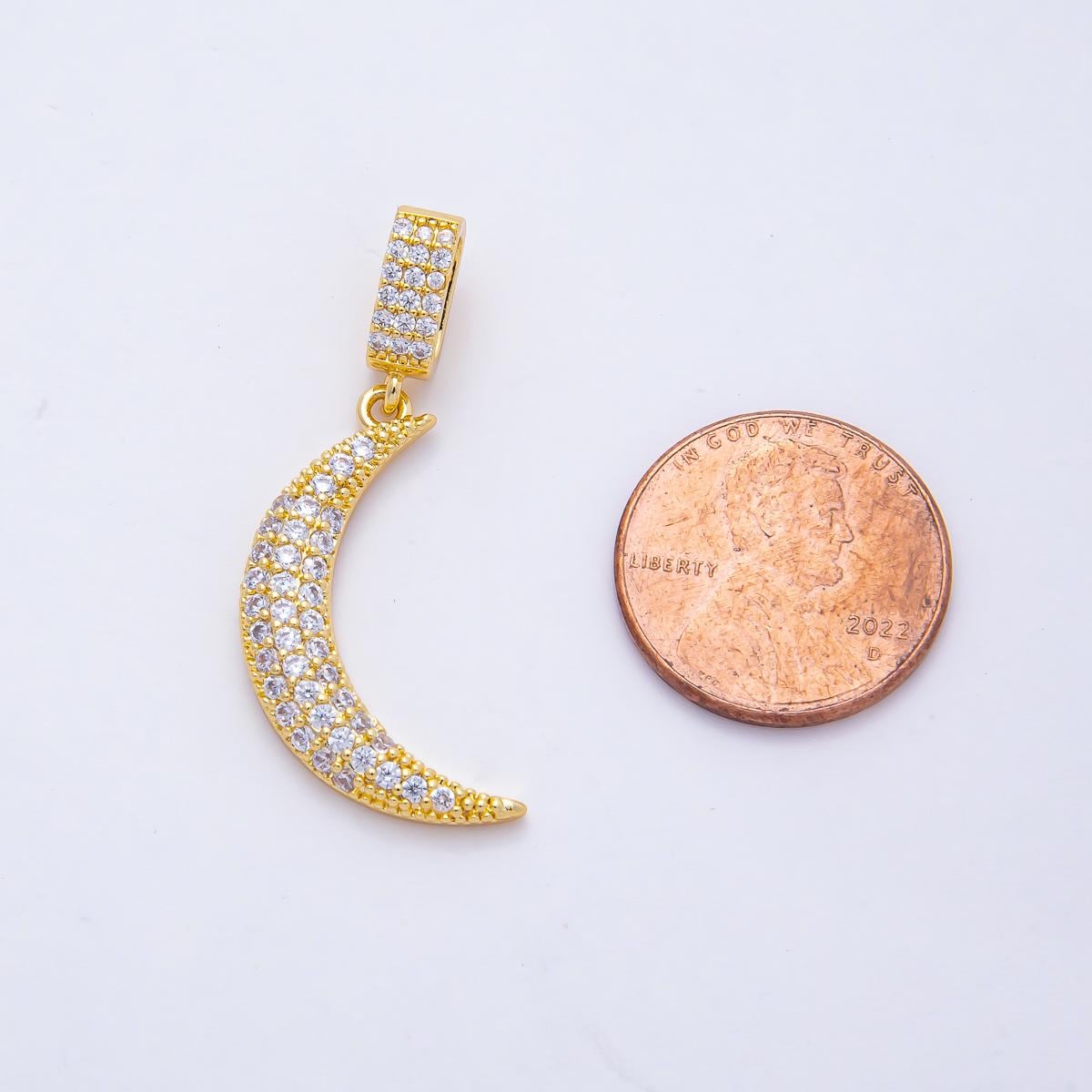 Gold Crescent Moon 25.9mm Pendant Sparkly Cubic Zirconia Charm 18k Gold Filled Moon Necklace Dainty Celestial Jewelry Gift Unisex | AF1179