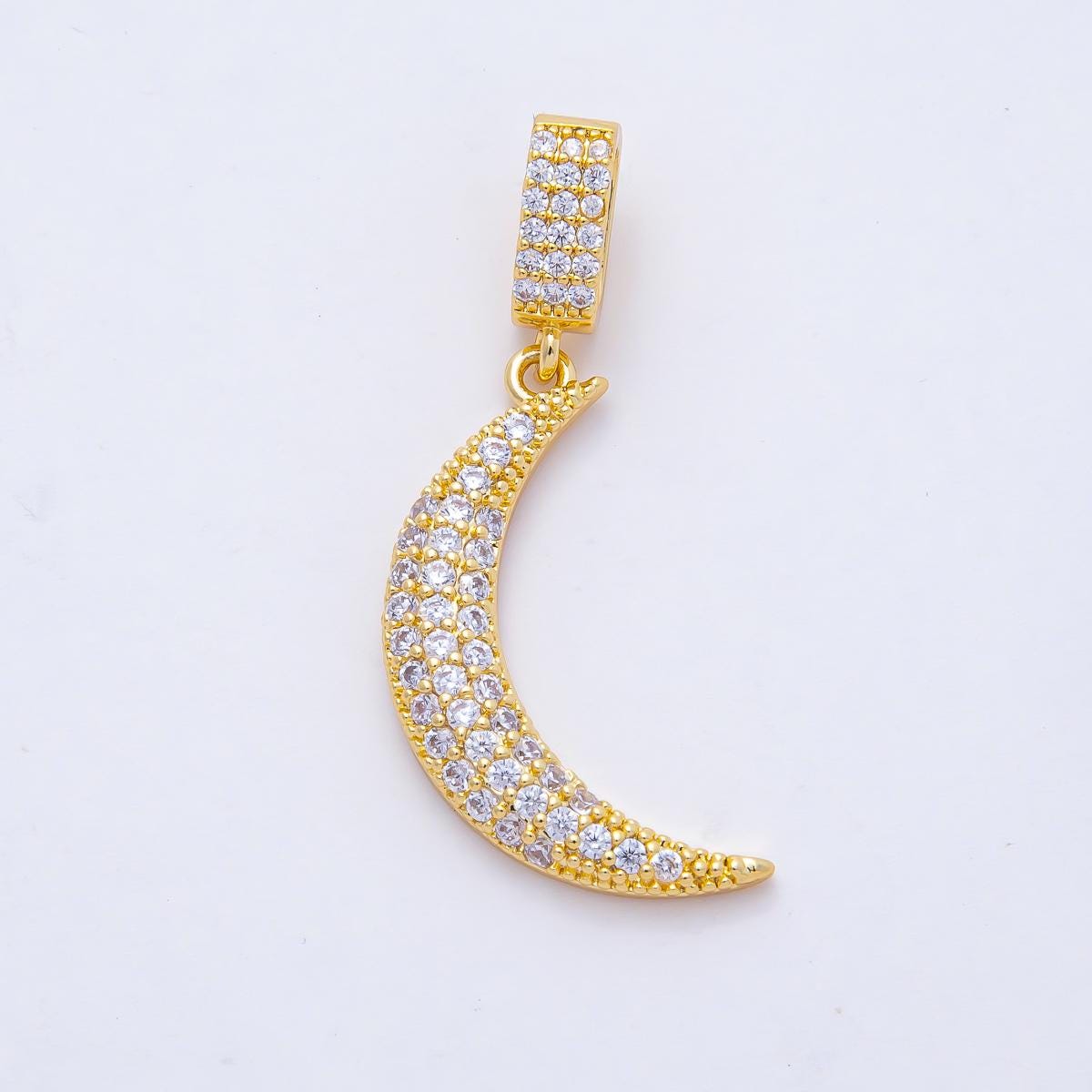 Gold Crescent Moon 25.9mm Pendant Sparkly Cubic Zirconia Charm 18k Gold Filled Moon Necklace Dainty Celestial Jewelry Gift Unisex | AF1179