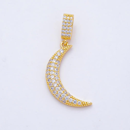 Gold Crescent Moon 25.9mm Pendant Sparkly Cubic Zirconia Charm 18k Gold Filled Moon Necklace Dainty Celestial Jewelry Gift Unisex | AF1179