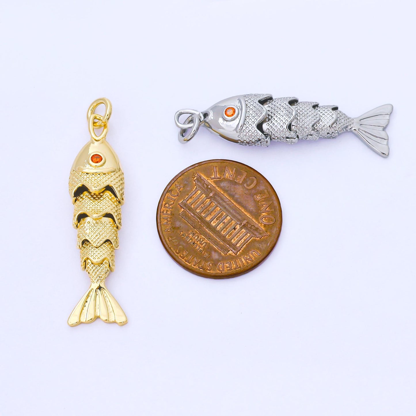 14K Gold Filled 9mm Orange Round CZ Under the Sea Fish Moveable Animals Charm | AF1525 AF1526