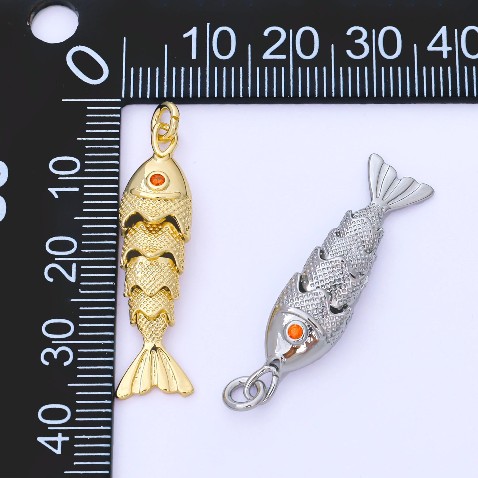 14K Gold Filled 9mm Orange Round CZ Under the Sea Fish Moveable Animals Charm | AF1525 AF1526