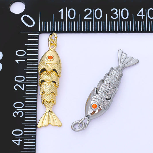 14K Gold Filled 9mm Orange Round CZ Under the Sea Fish Moveable Animals Charm | AF1525 AF1526