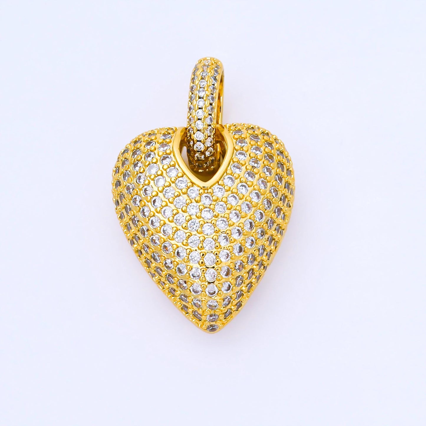24K Gold Filled 25mm Micro Paved CZ Chubby Heart Pendant | AA1661