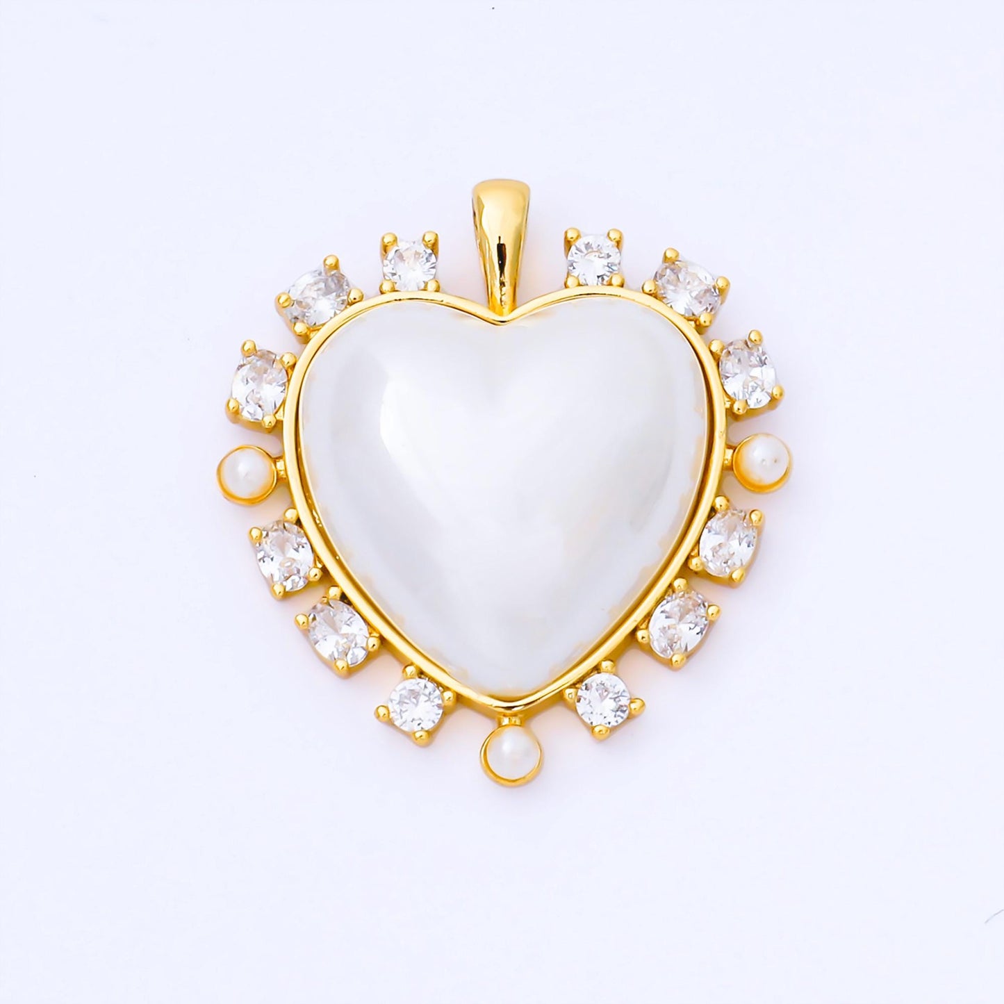 24K Gold Filled 35mm Shell Pearl CZ Cluster Outline Pendant in Gold & Silver | AA-1658, AA-1689