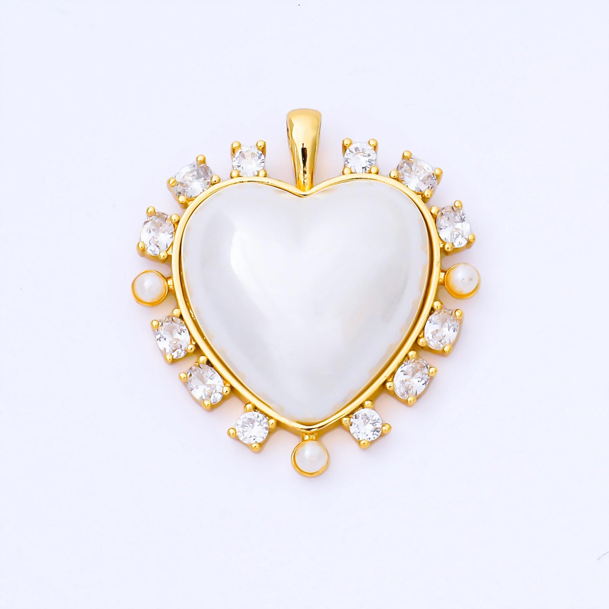 24K Gold Filled 35mm Shell Pearl CZ Cluster Outline Pendant in Gold & Silver | AA-1658, AA-1689