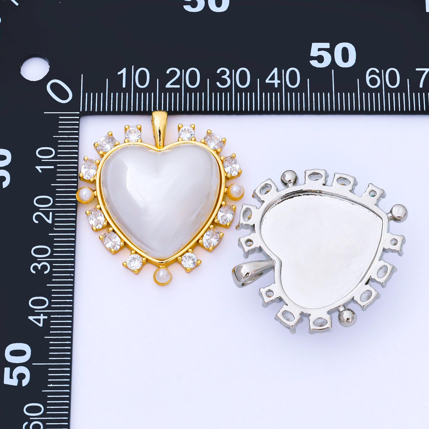 24K Gold Filled 35mm Shell Pearl CZ Cluster Outline Pendant in Gold & Silver | AA-1658, AA-1689