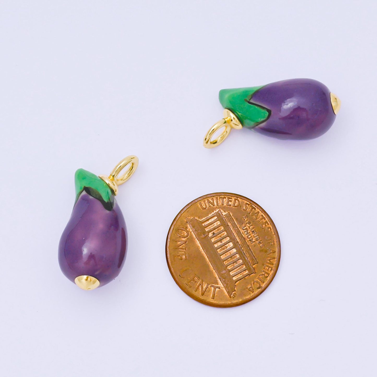 14K Gold Filled 25mm Eggplant Vegetable Ceramic Drop Pendant | AF-1304