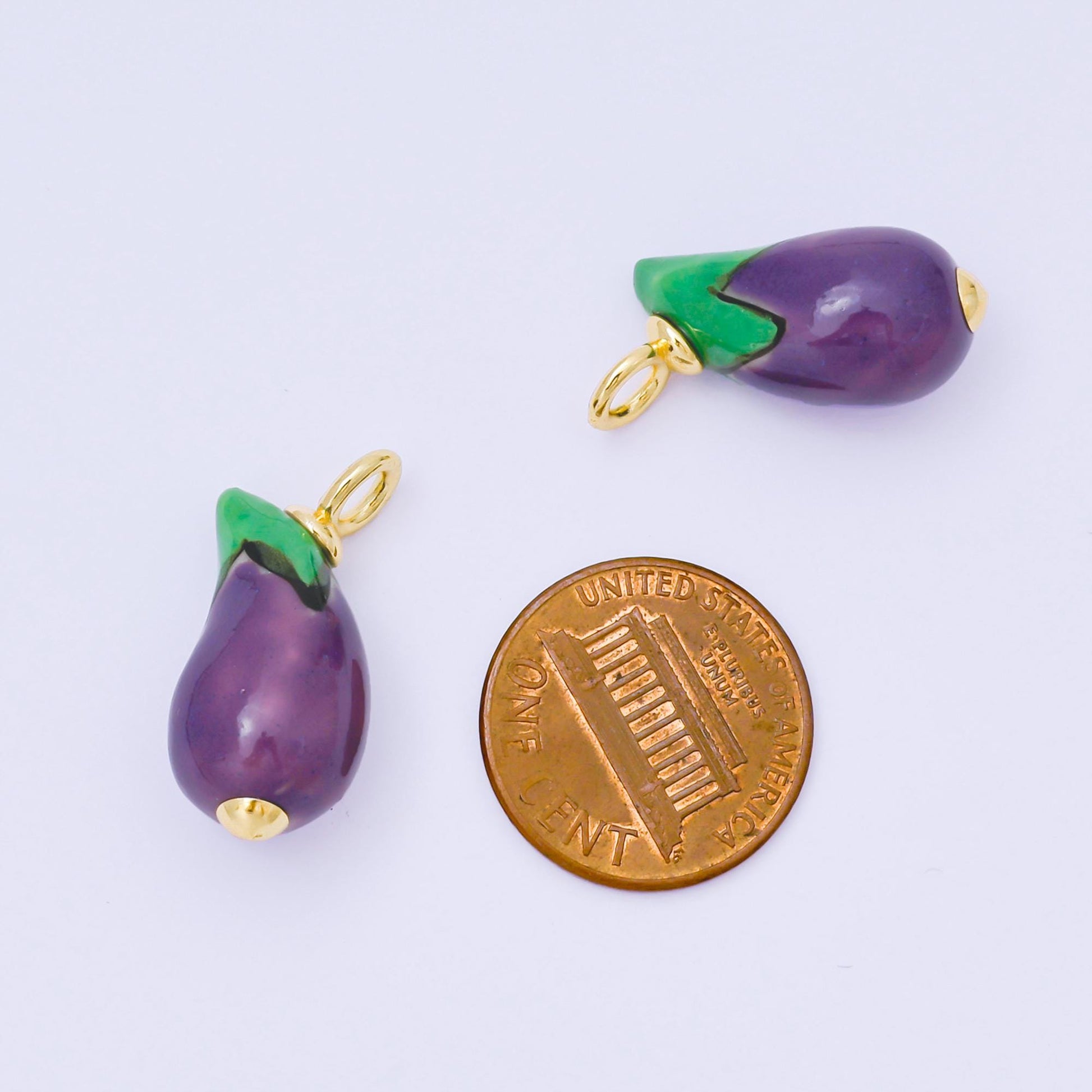 14K Gold Filled 25mm Eggplant Vegetable Ceramic Drop Pendant | AF-1304
