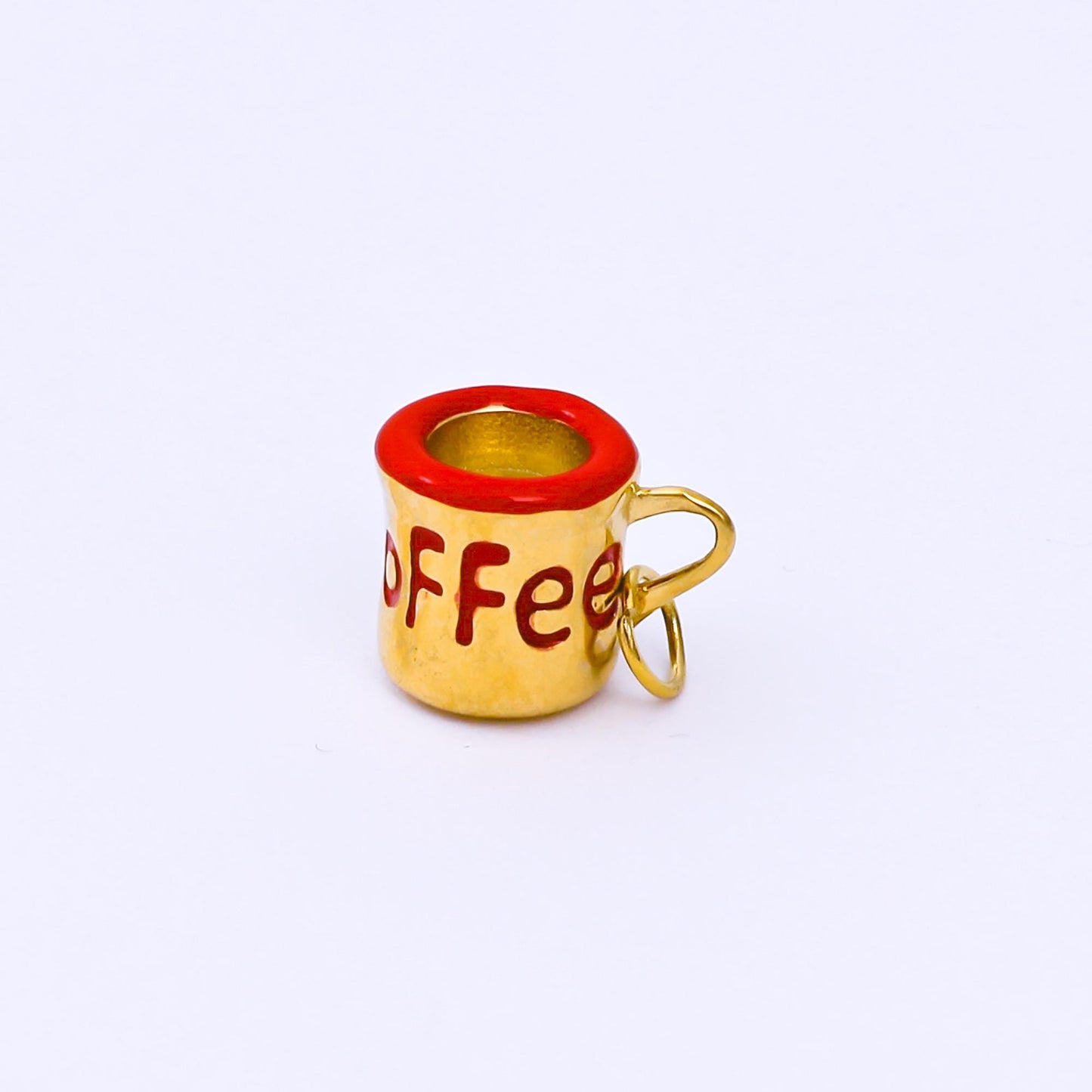 Stainless Steel 10mm Red, White Enamel Coffee Mug Cup 3D Multidimensional Charm | J571