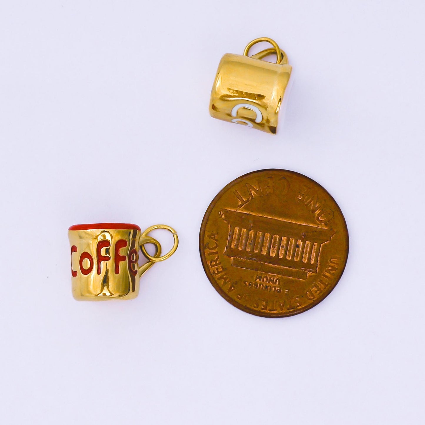 Stainless Steel 10mm Red, White Enamel Coffee Mug Cup 3D Multidimensional Charm | J571