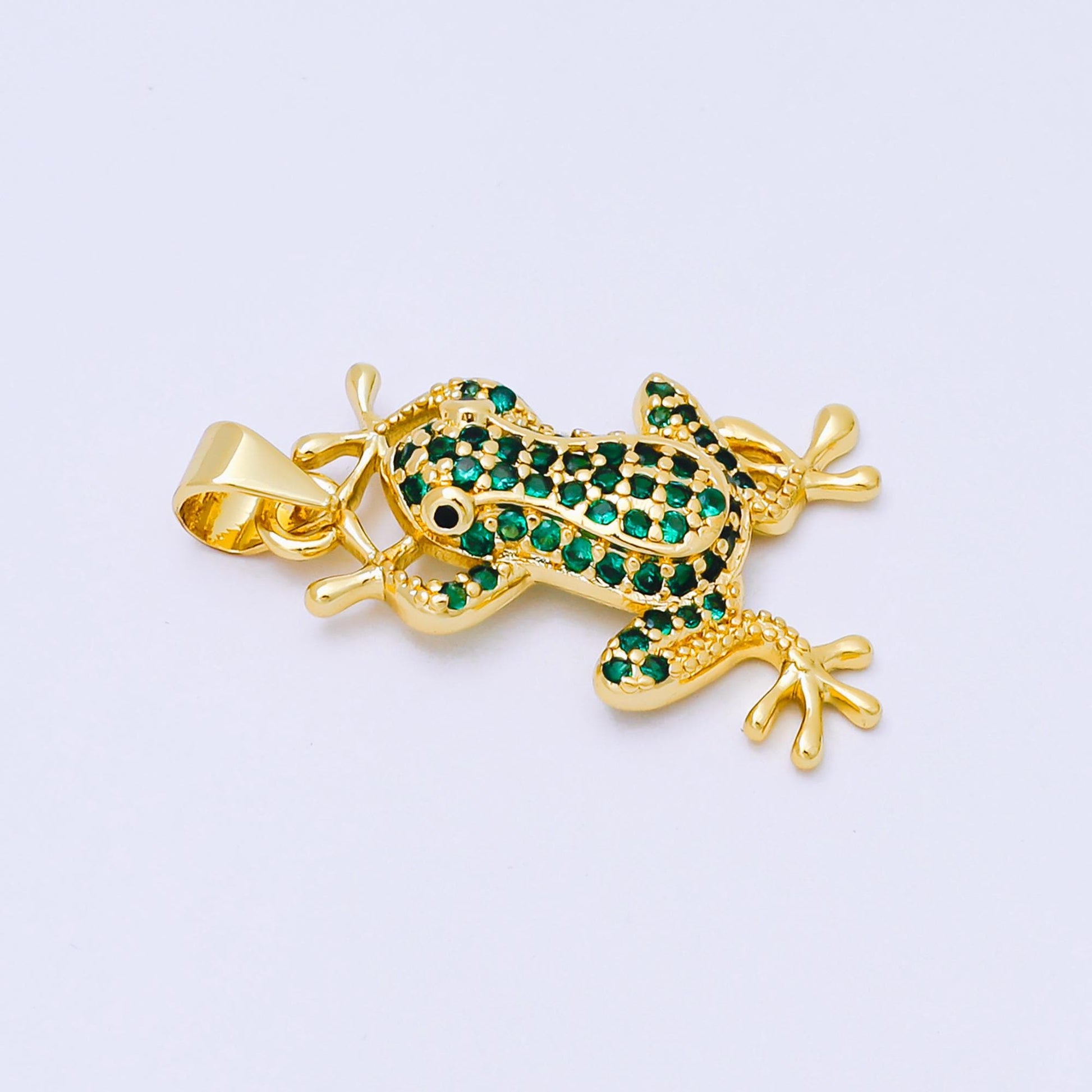 24K Gold Filled 24mm Green Micro Paved CZ Frog Pendant | AA1622