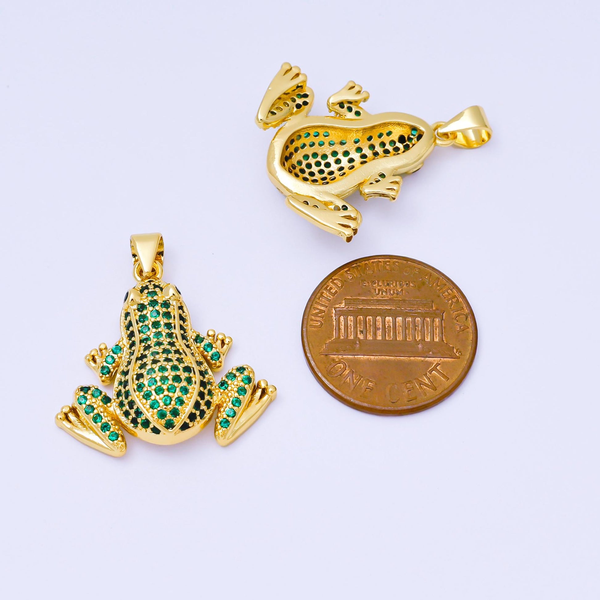 24K Gold Filled 22mm Green Micro Paved CZ Toad Frog Animals Pendant | AA1623