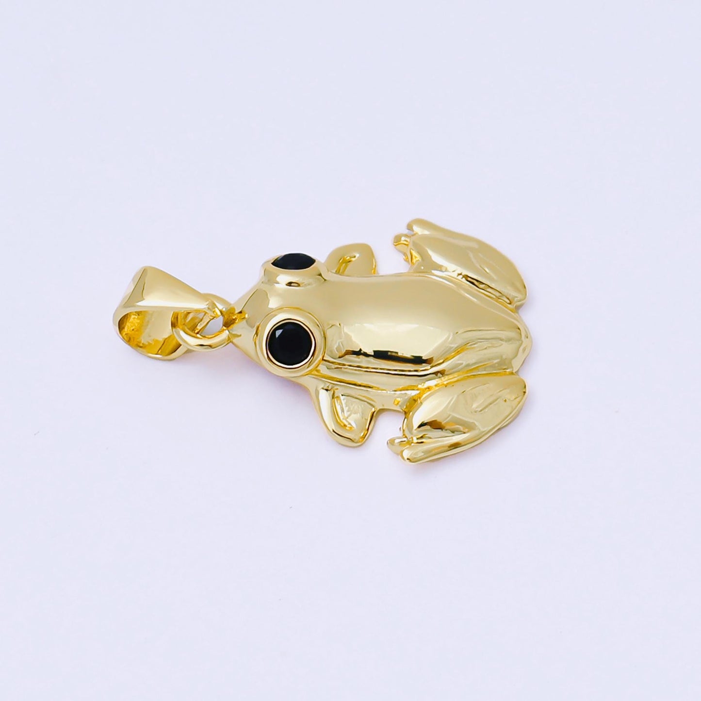 24K Gold Filled 22mm Black Round CZ Dainty Frog Animals Pendant | AA1624