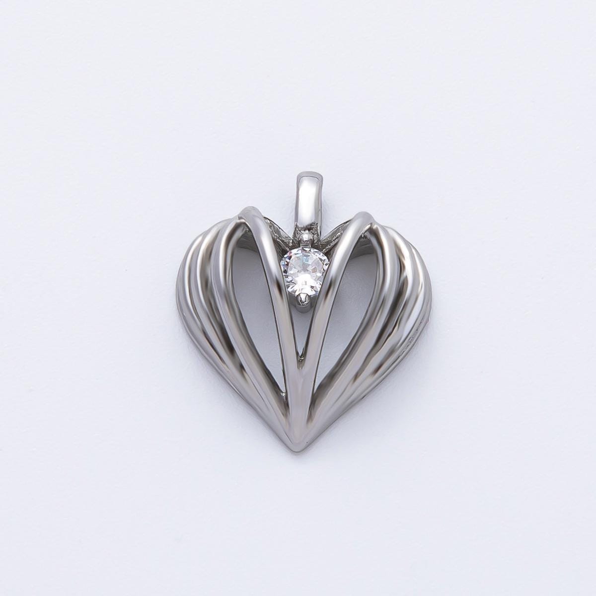 18K Gold Filled 16.2mm CZ Ribbed Geometric Heart Charm in Gold & Silver | AF1356