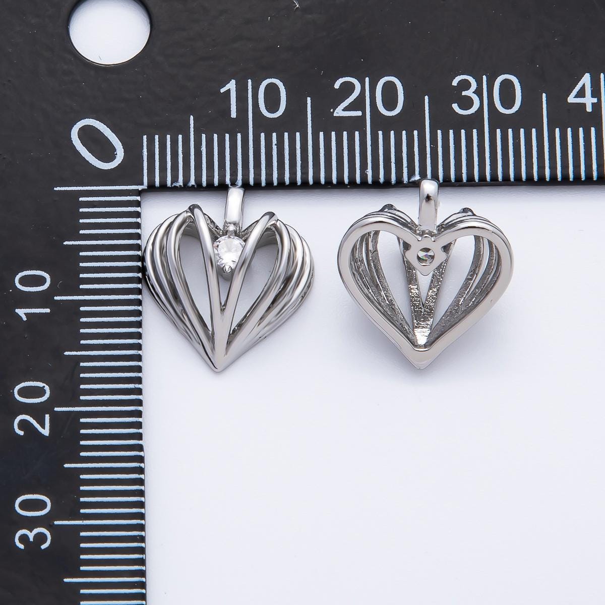18K Gold Filled 16.2mm CZ Ribbed Geometric Heart Charm in Gold & Silver | AF1356