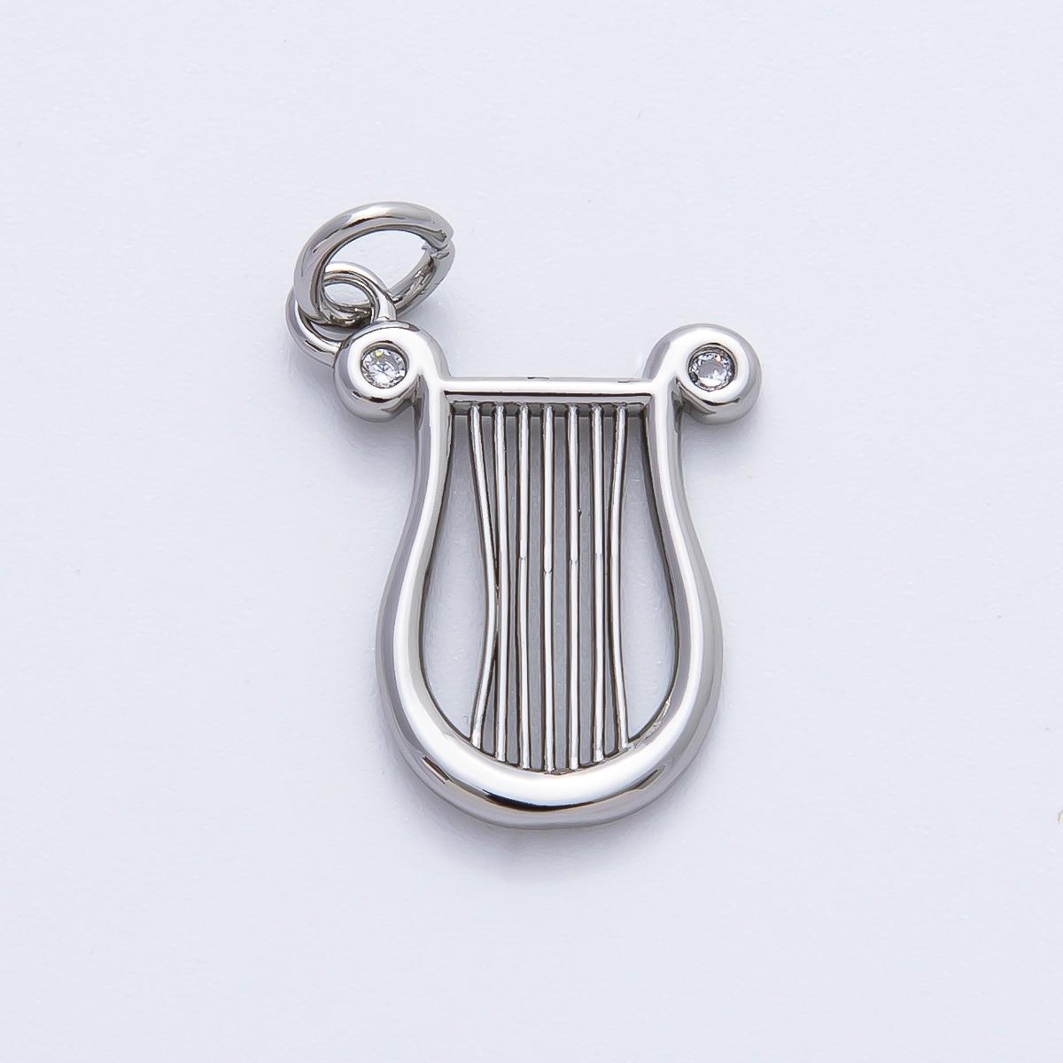 18K Gold Filled 21mm CZ Harp Musical Instrument Charm in Gold & Silver | AF1357