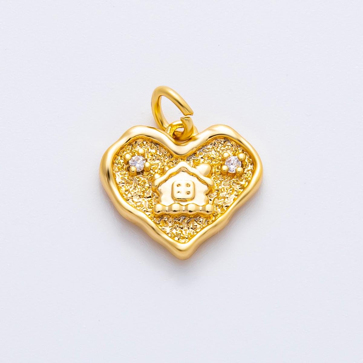 18K Gold Filled 15mm CZ House Home Molten Heart Charm in Gold & Silver | AF1358