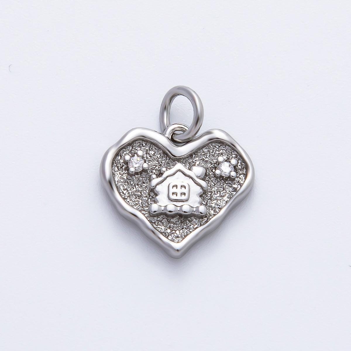 18K Gold Filled 15mm CZ House Home Molten Heart Charm in Gold & Silver | AF1358