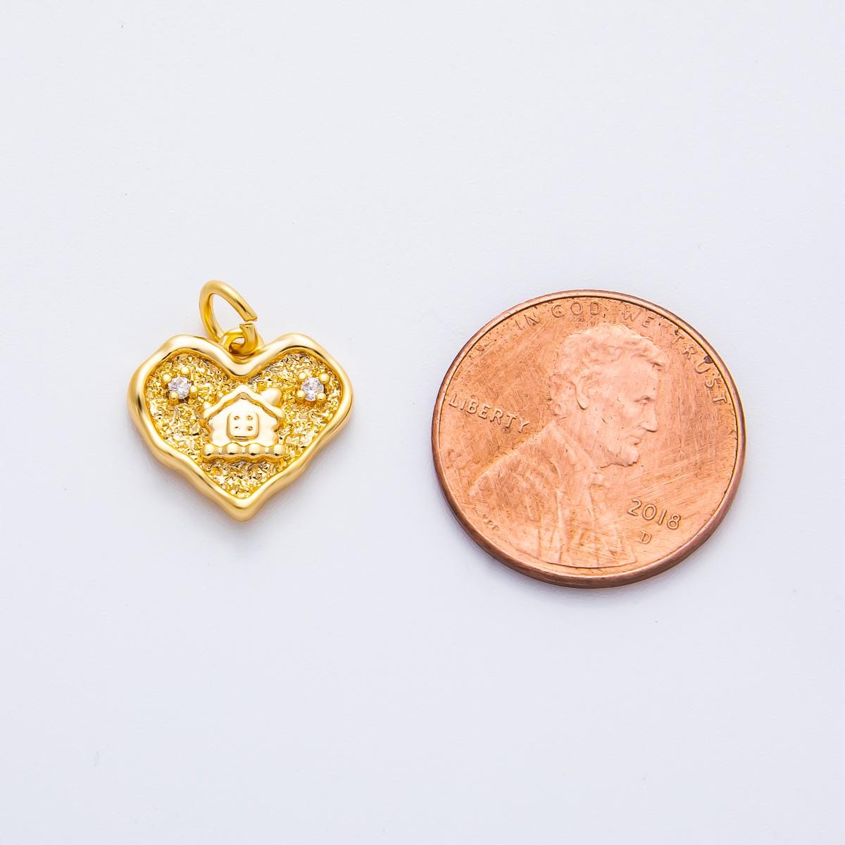 18K Gold Filled 15mm CZ House Home Molten Heart Charm in Gold & Silver | AF1358