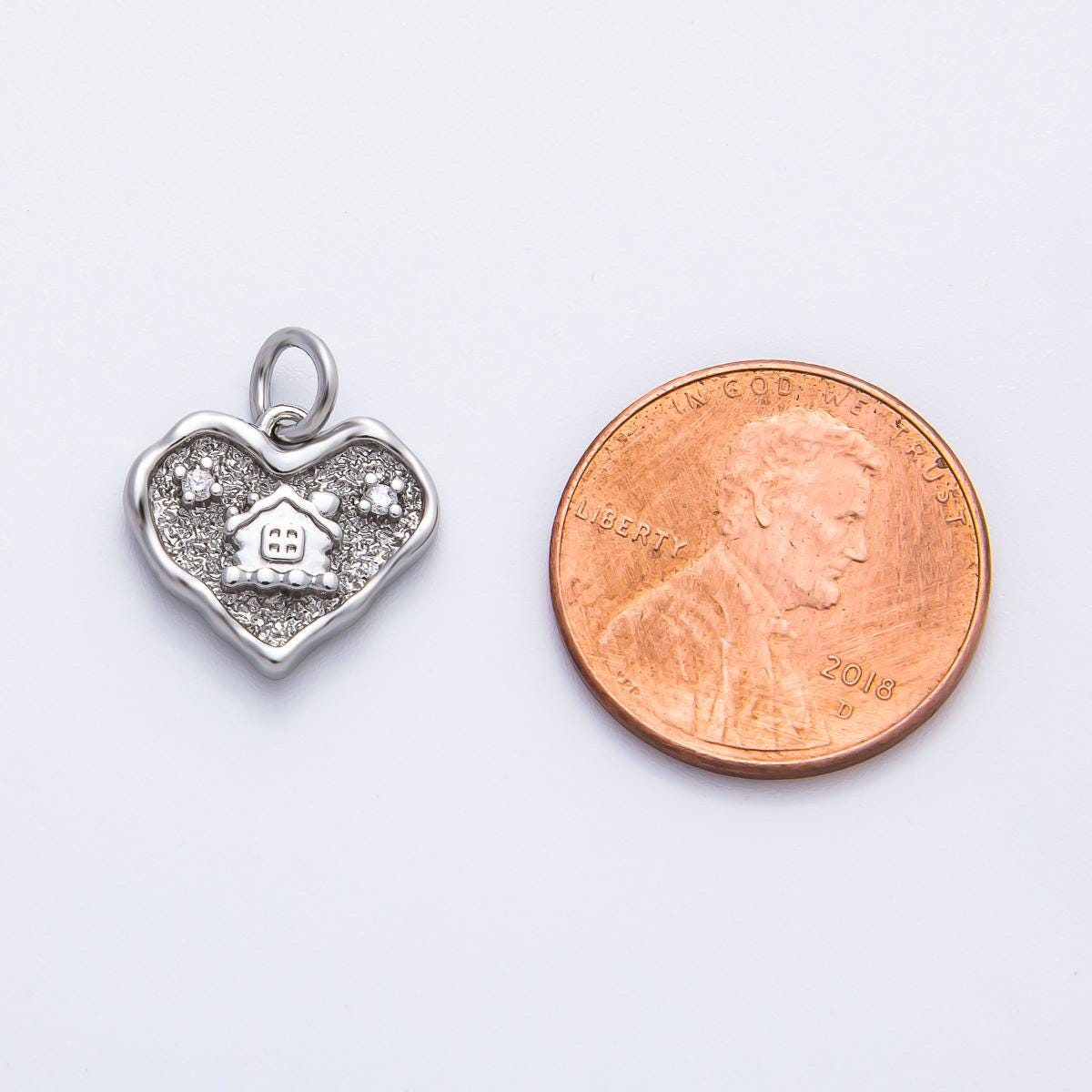 18K Gold Filled 15mm CZ House Home Molten Heart Charm in Gold & Silver | AF1358
