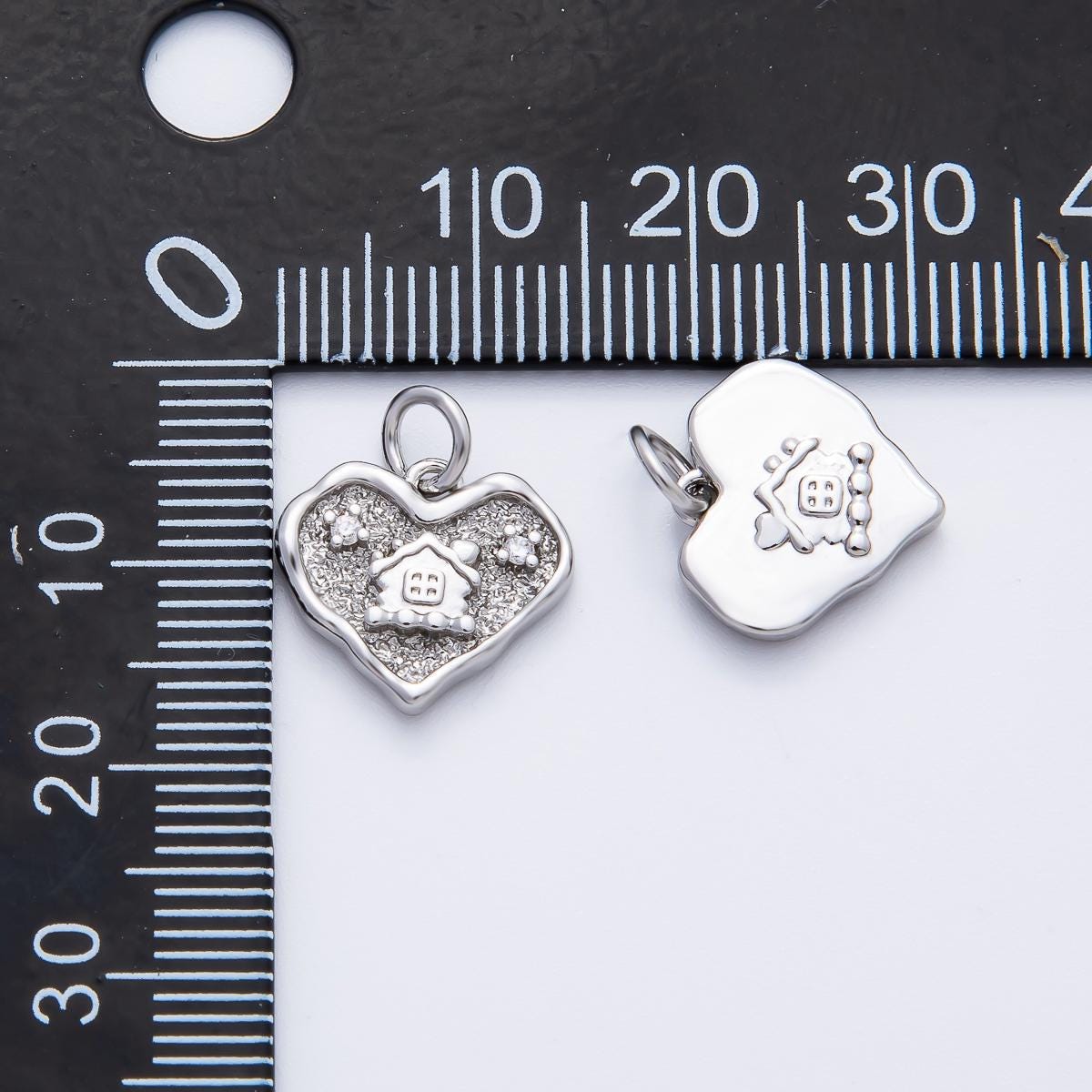 18K Gold Filled 15mm CZ House Home Molten Heart Charm in Gold & Silver | AF1358