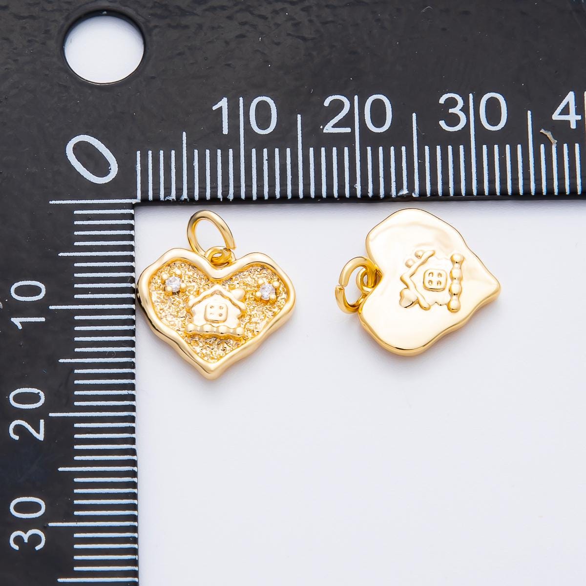 18K Gold Filled 15mm CZ House Home Molten Heart Charm in Gold & Silver | AF1358