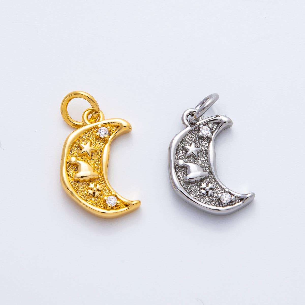 18K Gold Filled 18mm CZ Hat Star Celestial Crescent Moon Charm in Gold & Silver | AF1359