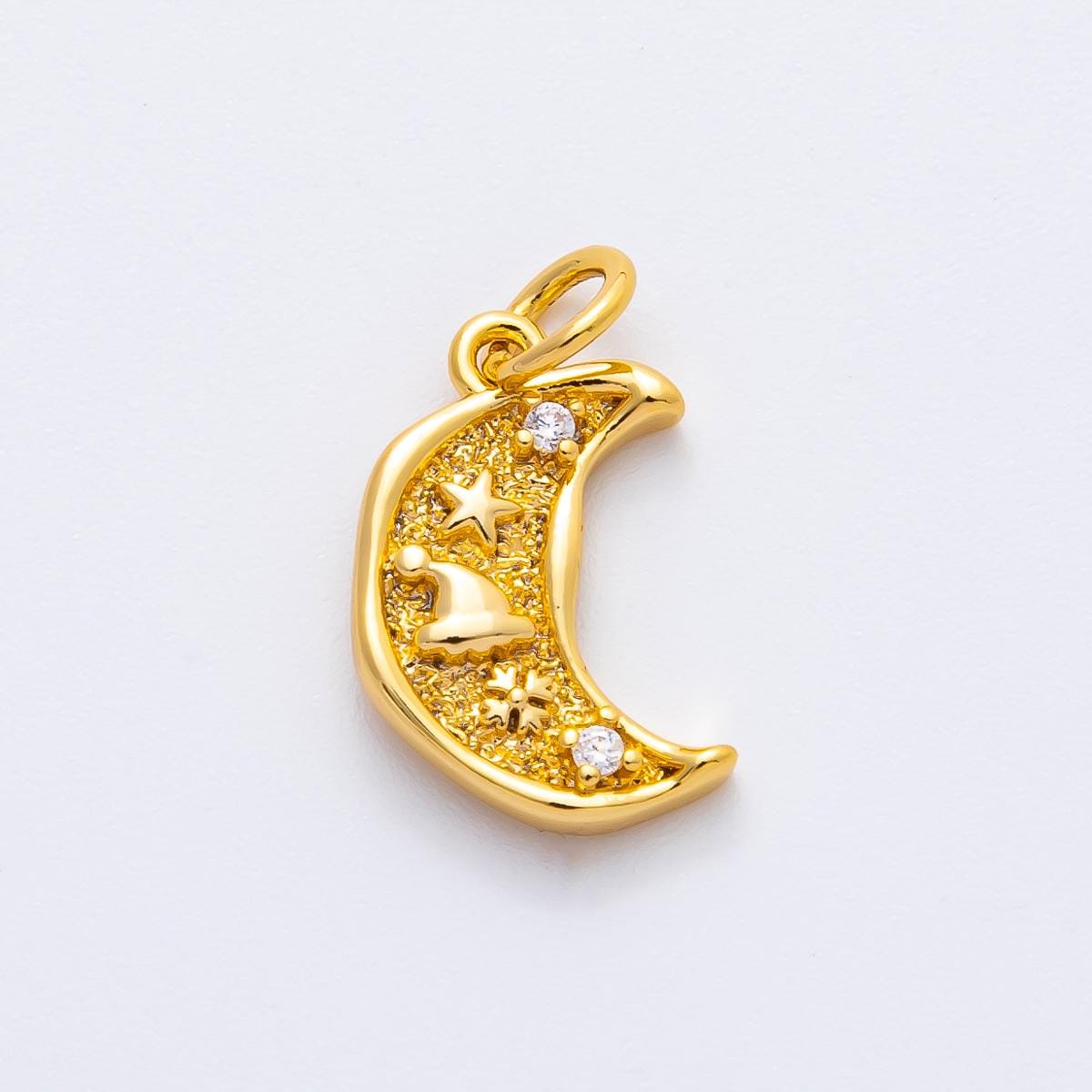 18K Gold Filled 18mm CZ Hat Star Celestial Crescent Moon Charm in Gold & Silver | AF1359