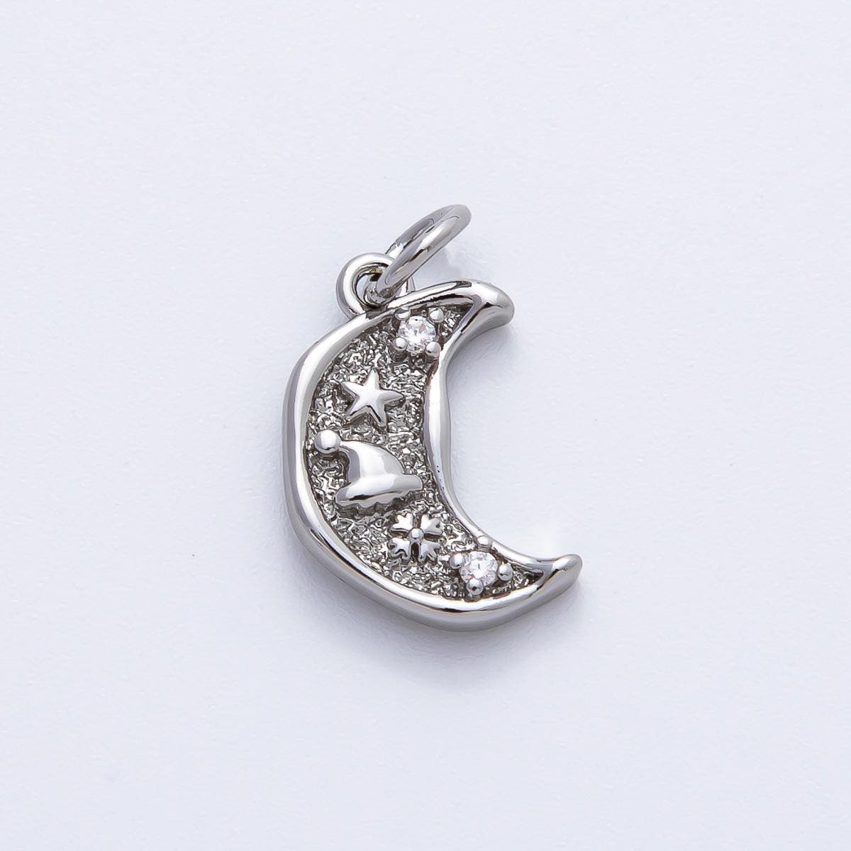 18K Gold Filled 18mm CZ Hat Star Celestial Crescent Moon Charm in Gold & Silver | AF1359