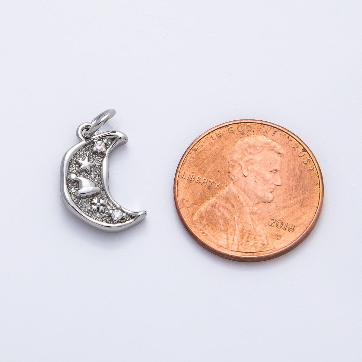 18K Gold Filled 18mm CZ Hat Star Celestial Crescent Moon Charm in Gold & Silver | AF1359