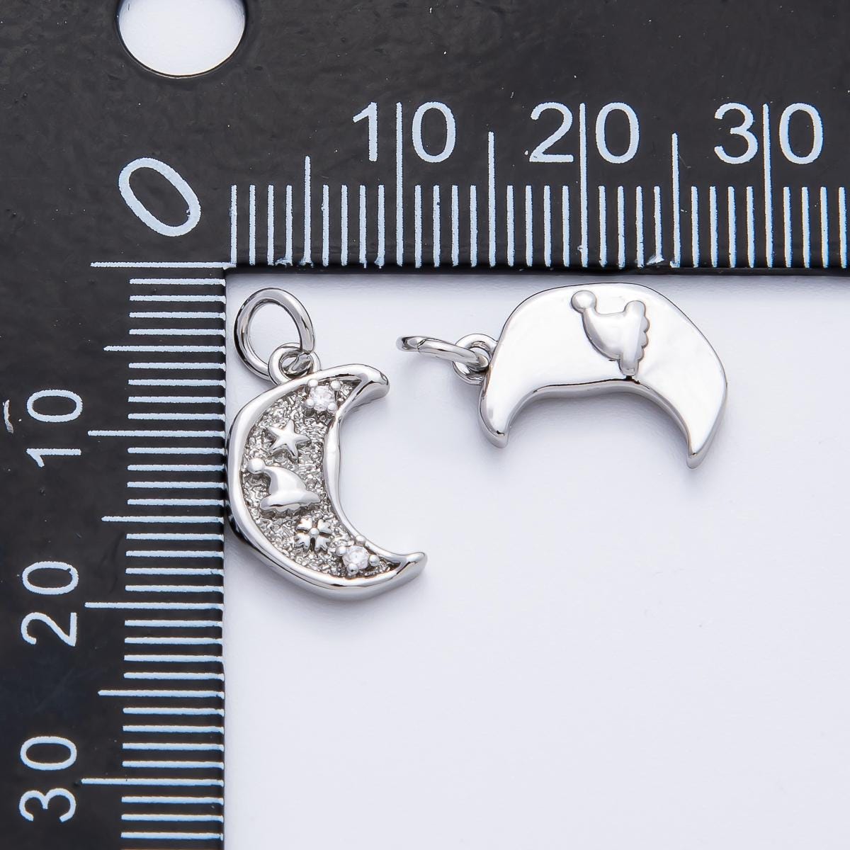 18K Gold Filled 18mm CZ Hat Star Celestial Crescent Moon Charm in Gold & Silver | AF1359