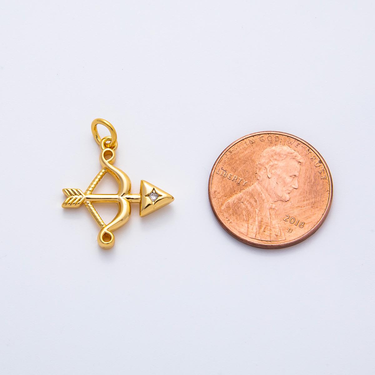 18K Gold Filled 22mm Round CZ Archery Bow Arrow Charm in Gold & Silver | AF1360
