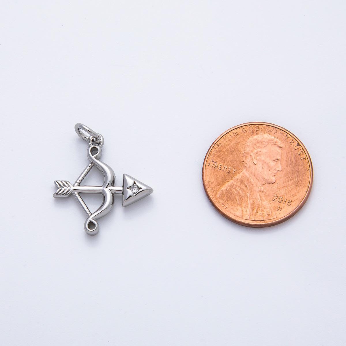 18K Gold Filled 22mm Round CZ Archery Bow Arrow Charm in Gold & Silver | AF1360