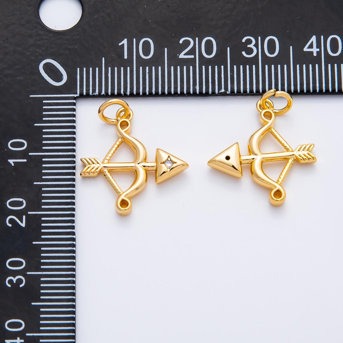 18K Gold Filled 22mm Round CZ Archery Bow Arrow Charm in Gold & Silver | AF1360
