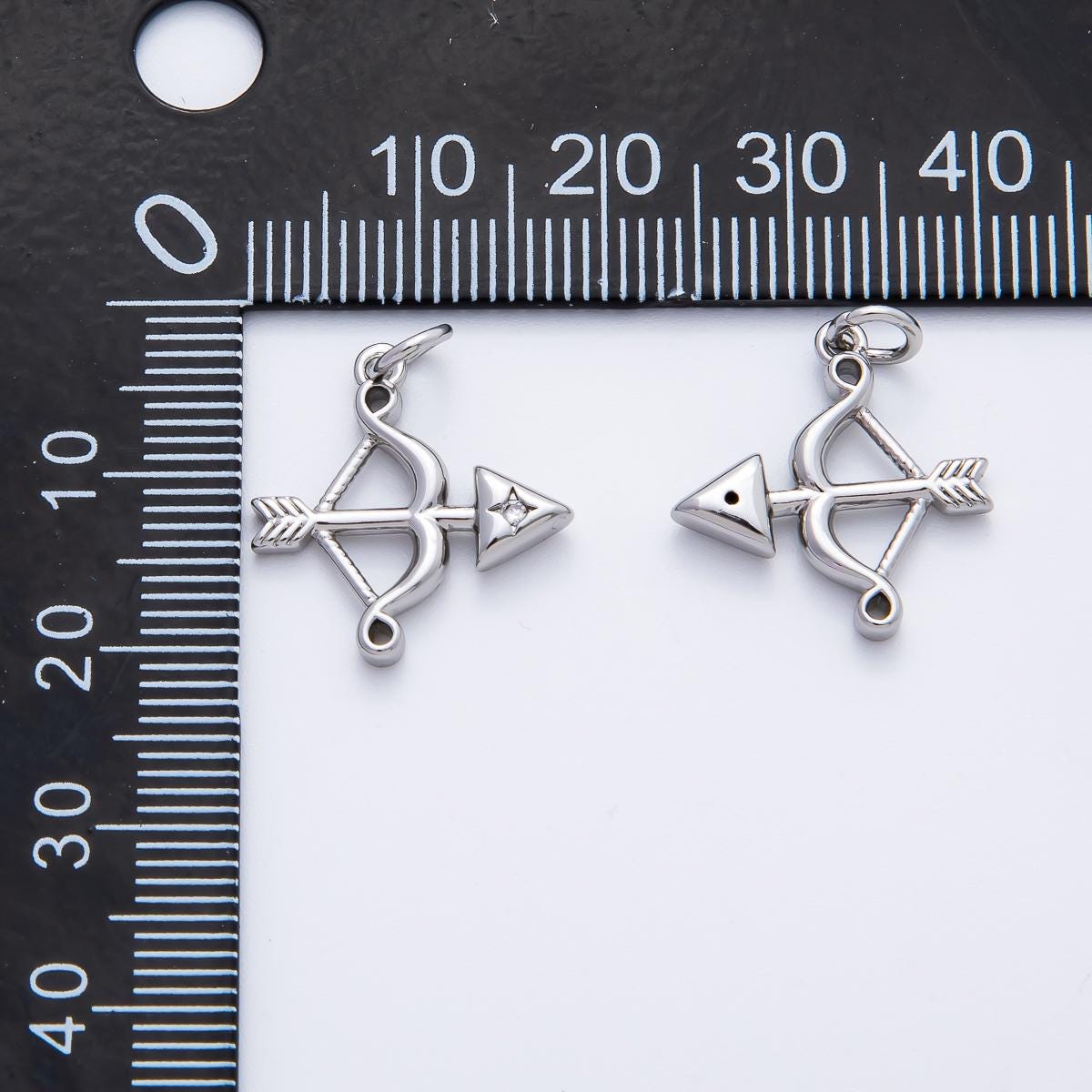 18K Gold Filled 22mm Round CZ Archery Bow Arrow Charm in Gold & Silver | AF1360