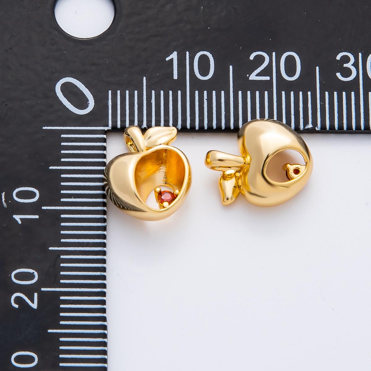 18K Gold Filled 12mm Red CZ Apple Fruit Charm in Gold & Silver | AF1361