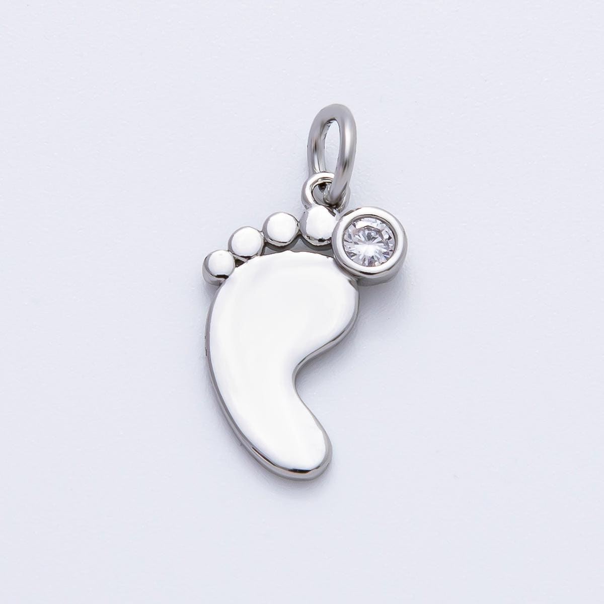 18K Gold Filled 20mm Round CZ Baby Feet Charm in Gold & Silver | AF1362
