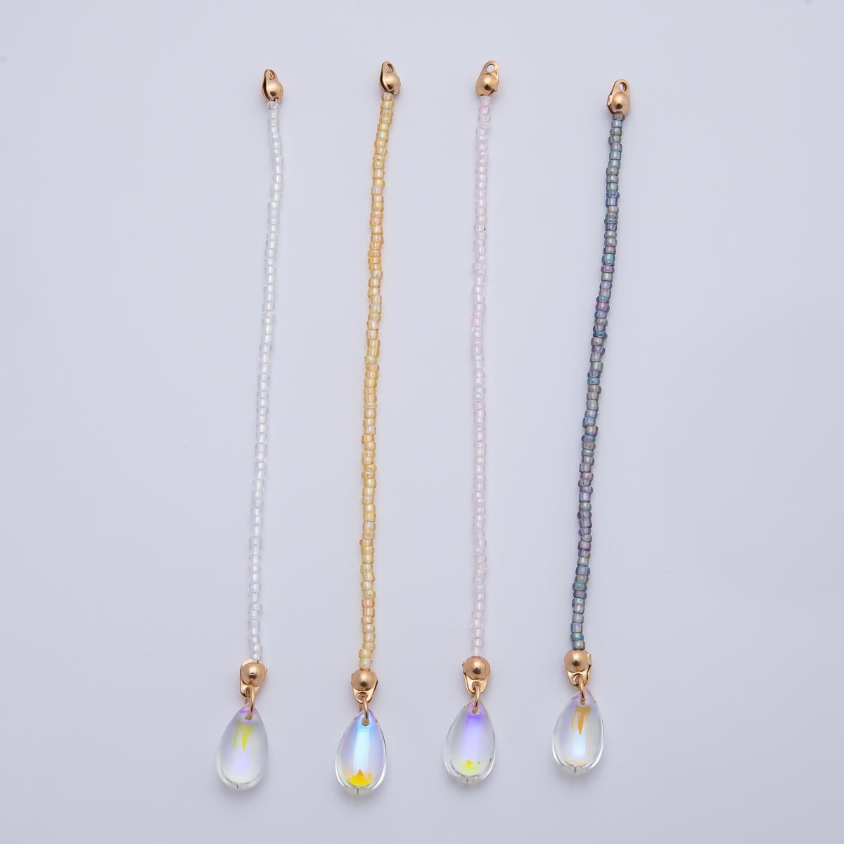 18K Gold Filled 123mm White, Black, Clear, Peach Iridescent AB Gemstone Drop Crimp Finding | Z1397 ~ Z1400