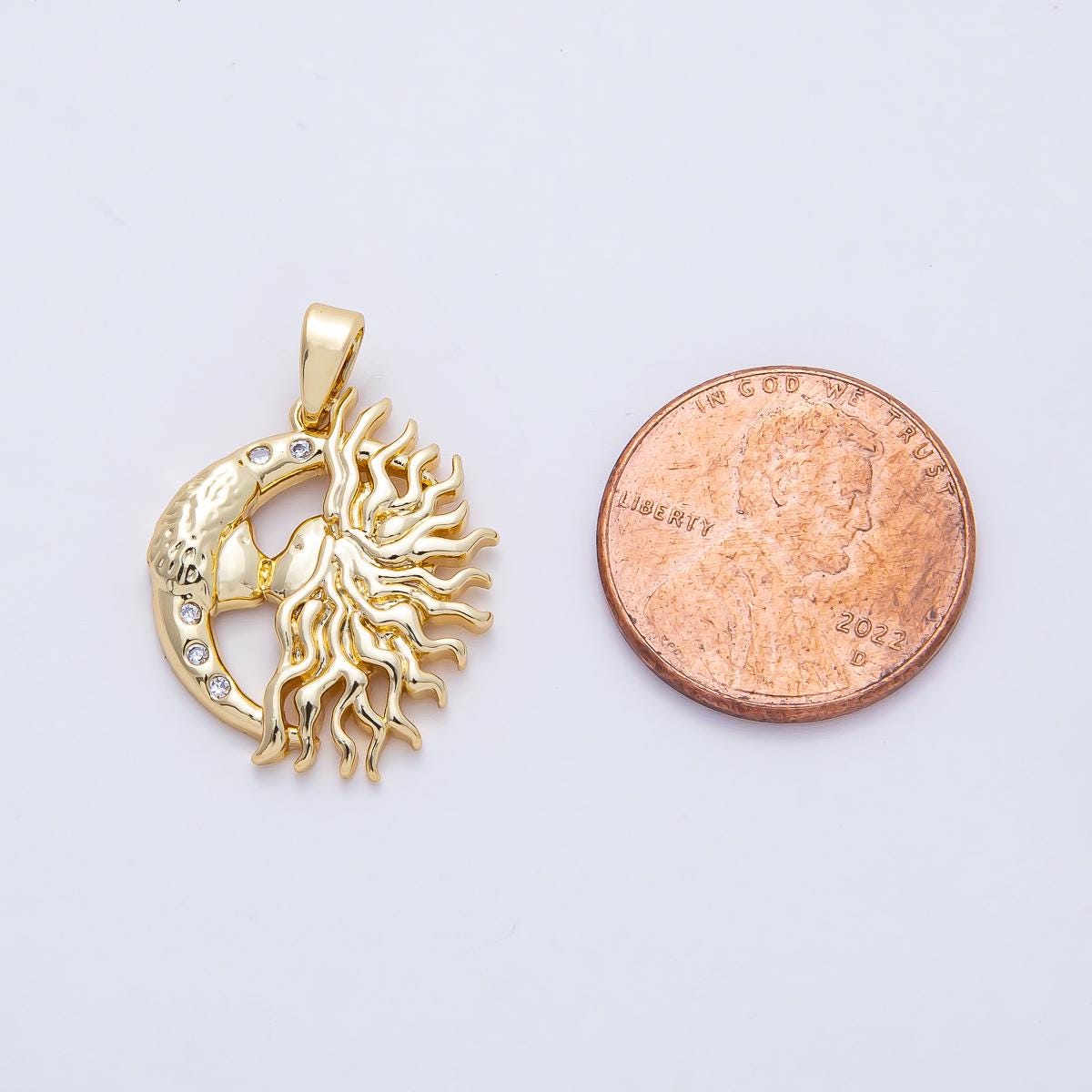 18K Gold Filled 20.4mm Celestial Crescent Moon Sun Rays Pendant Charm Necklace Dainty Celestial Design DIY Jewelry Gift Idea | AF1181