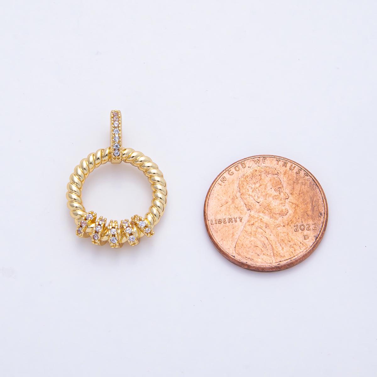 18K Gold Filled 21.8mm Micro Paved CZ Croissant Rondelle Round Pendant Jewelry Making Necklace Bracelet Twisted Circle with Accents | AF1182