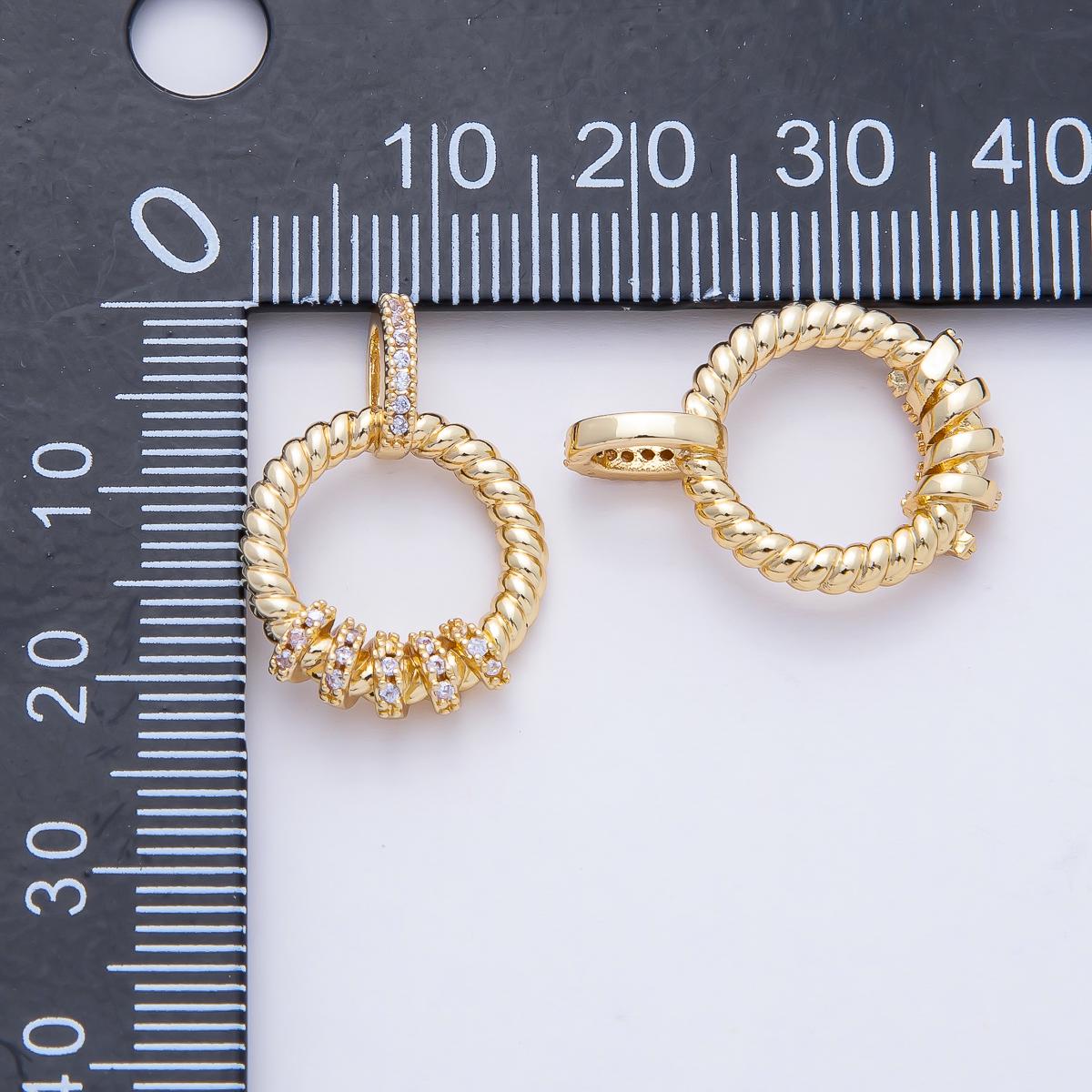 18K Gold Filled 21.8mm Micro Paved CZ Croissant Rondelle Round Pendant Jewelry Making Necklace Bracelet Twisted Circle with Accents | AF1182